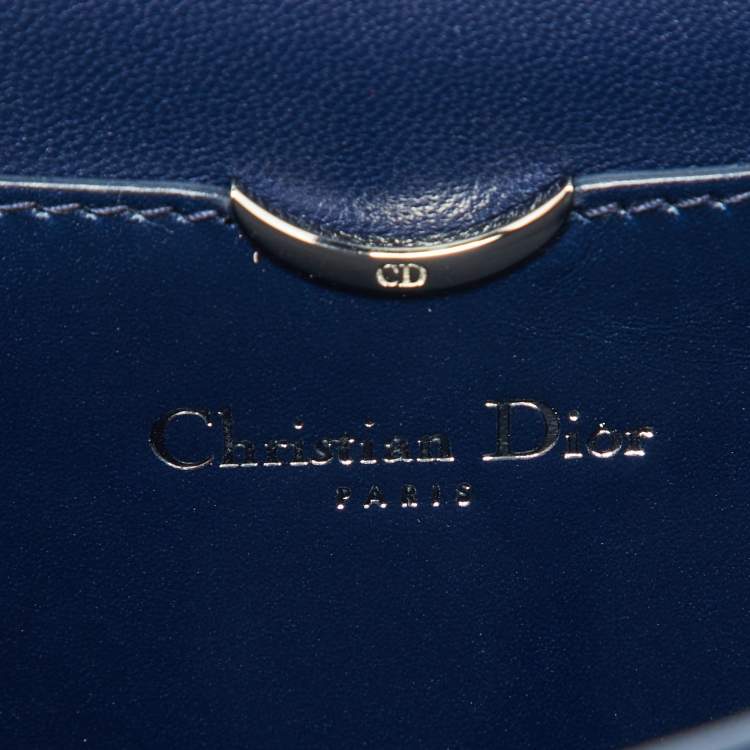 Pre Owned Dior Blue Leather Metal Flap Clutch