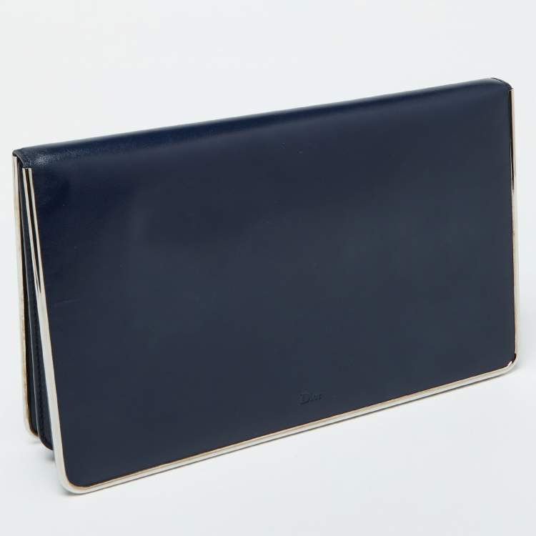 Pre Owned Dior Blue Leather Metal Flap Clutch