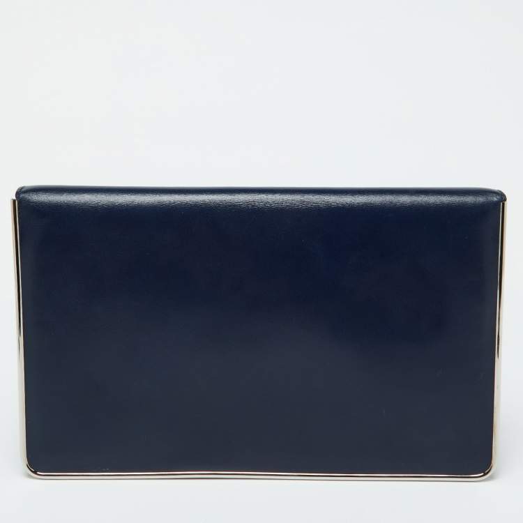 Pre Owned Dior Blue Leather Metal Flap Clutch