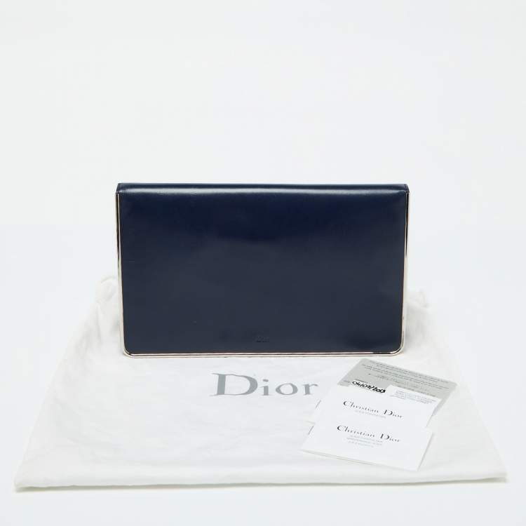 Pre Owned Dior Blue Leather Metal Flap Clutch