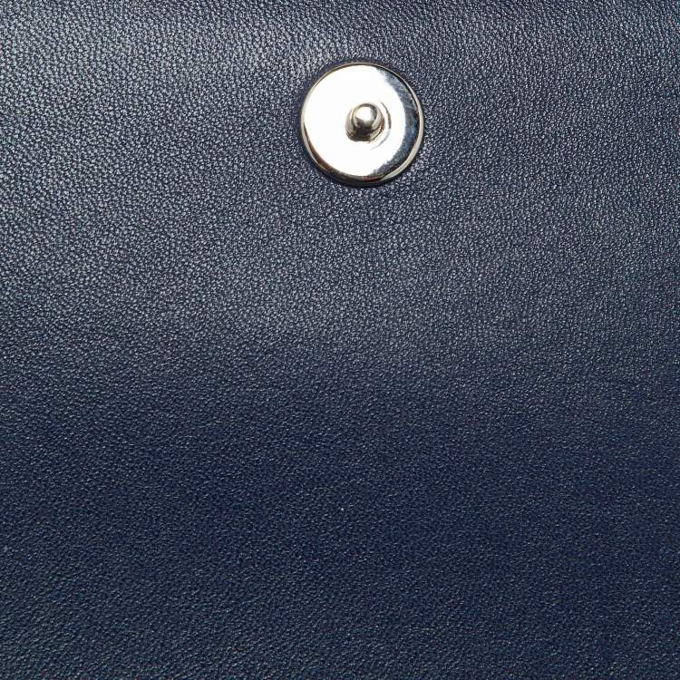 Pre Owned Dior Blue Leather Metal Flap Clutch