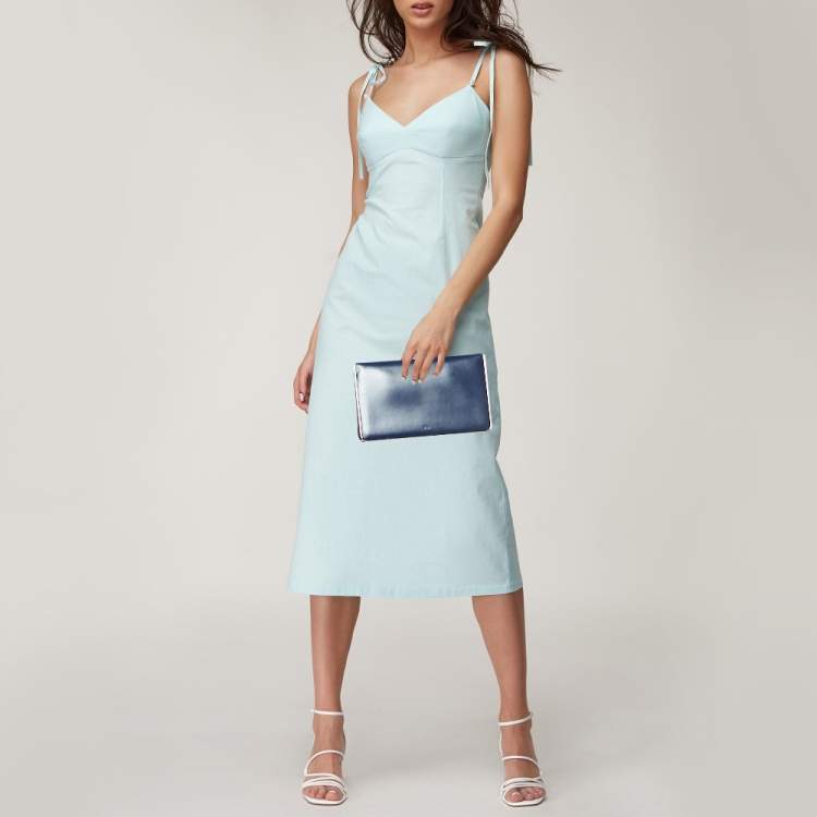 Pre Owned Dior Blue Leather Metal Flap Clutch