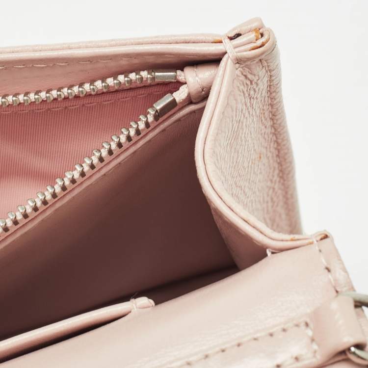 Pre Owned Dior Light Pink Leather Diorama Wallet on Chain