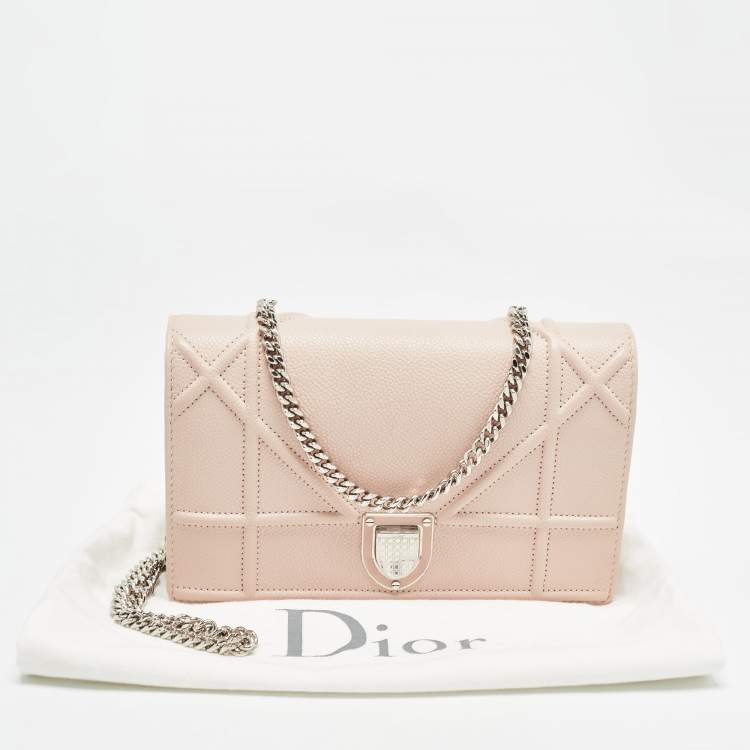 Pre Owned Dior Light Pink Leather Diorama Wallet on Chain