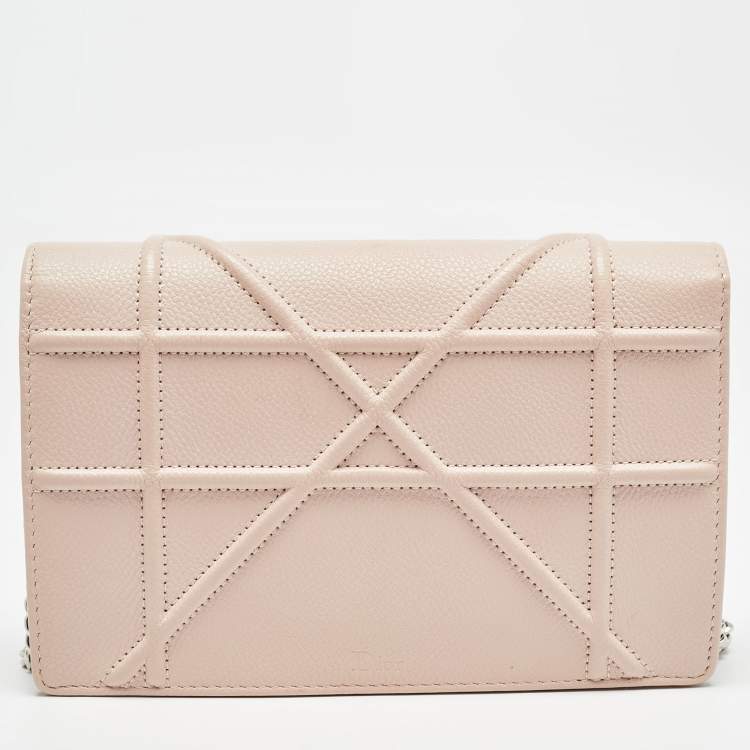 Pre Owned Dior Light Pink Leather Diorama Wallet on Chain