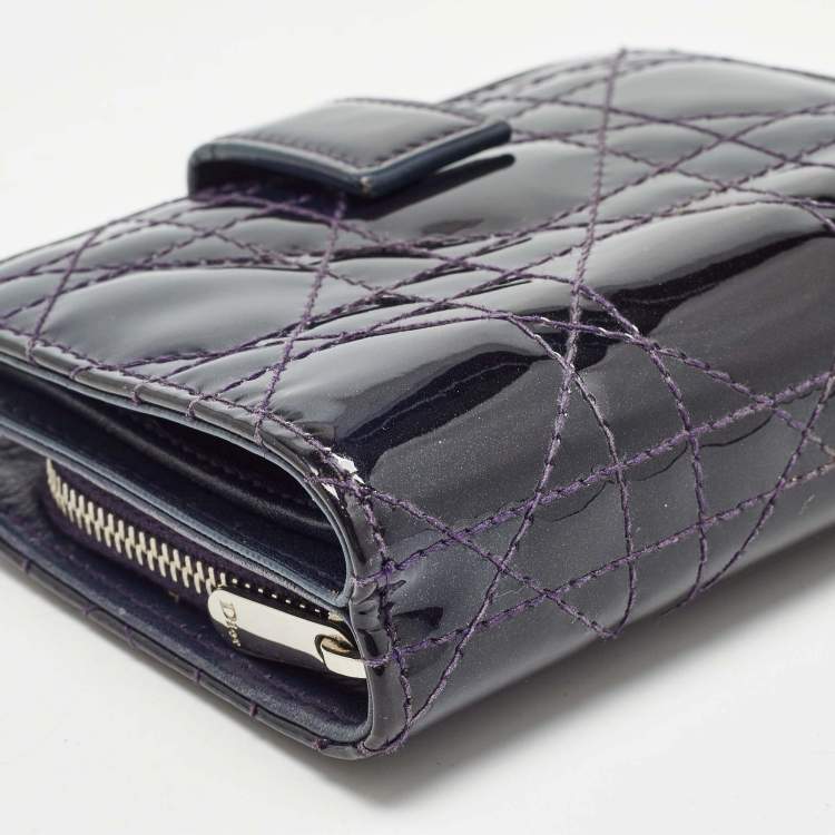 Pre Owned Dior Purple Cannage Patent Leather Lady Dior 5 Gusset Card Holder