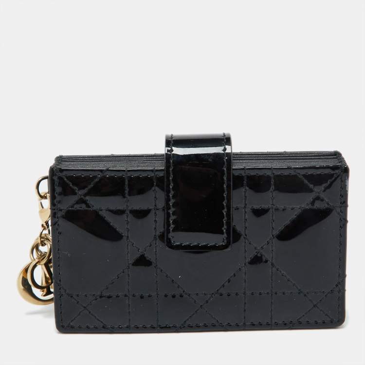 Pre Owned Dior Black Cannage Patent Leather Lady Dior 5 Gusset Card Holder