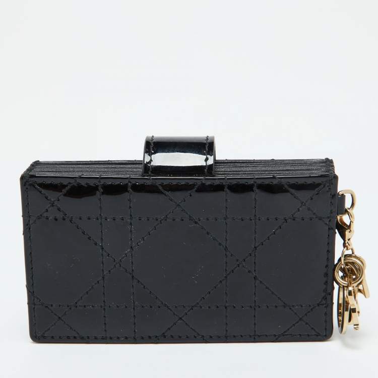 Pre Owned Dior Black Cannage Patent Leather Lady Dior 5 Gusset Card Holder