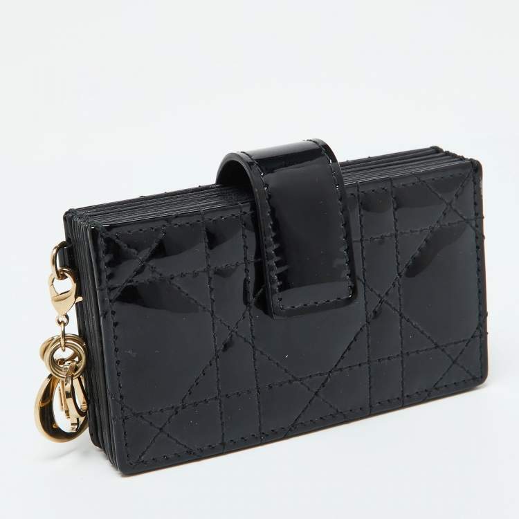 Pre Owned Dior Black Cannage Patent Leather Lady Dior 5 Gusset Card Holder