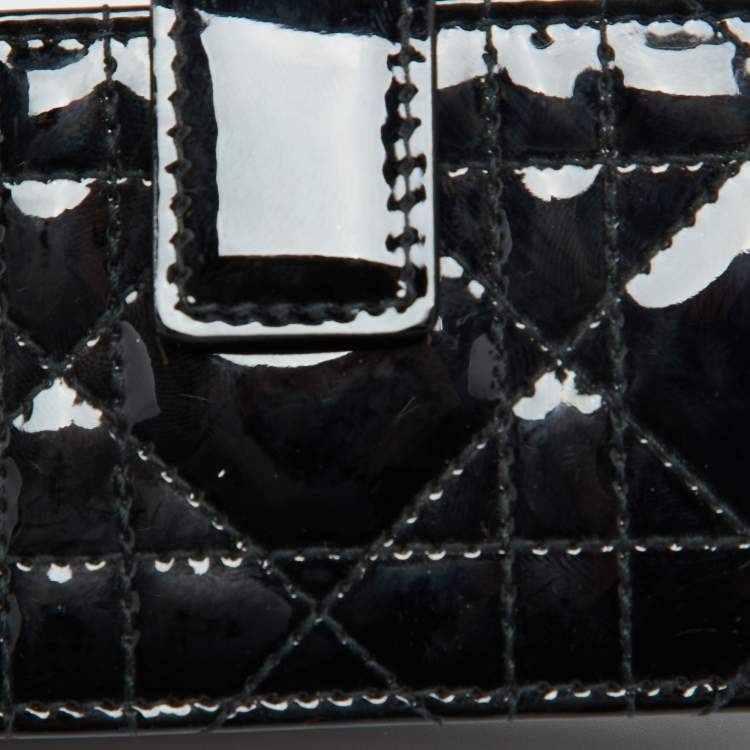 Pre Owned Dior Black Cannage Patent Leather Lady Dior 5 Gusset Card Holder
