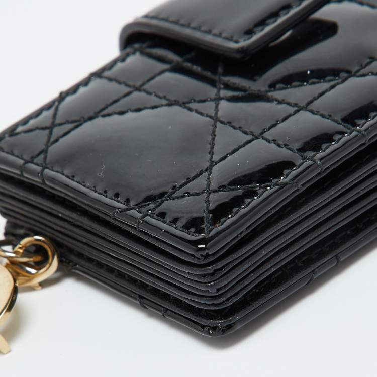 Pre Owned Dior Black Cannage Patent Leather Lady Dior 5 Gusset Card Holder
