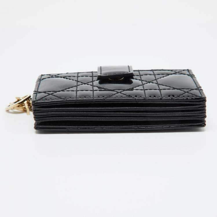 Pre Owned Dior Black Cannage Patent Leather Lady Dior 5 Gusset Card Holder