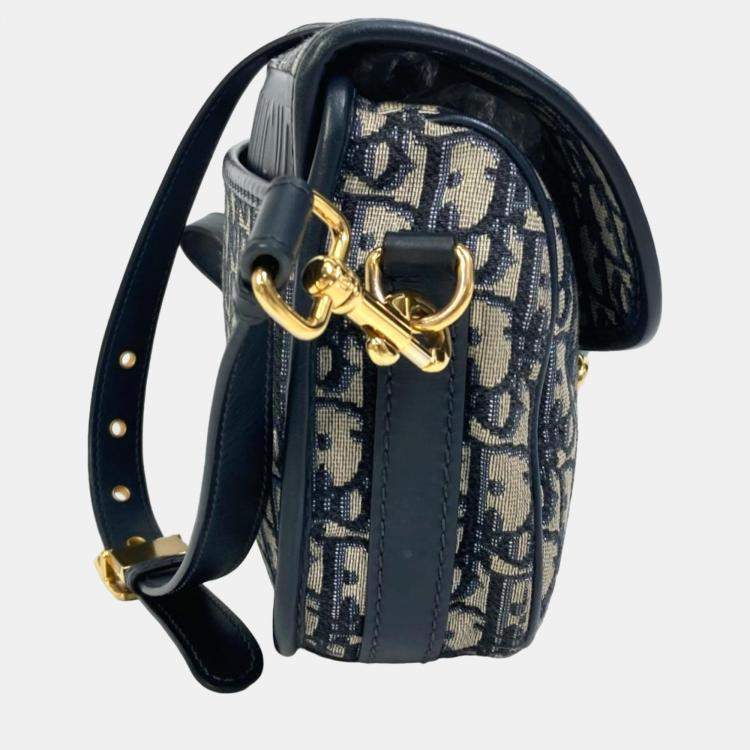 Pre Owned Dior Navy Blue Oblique Canvas Medium Bobby Shoulder Bag