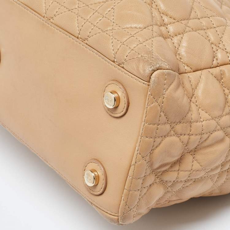 Pre Owned Dior Beige Cannage Leather Chri Chri Chain Tote