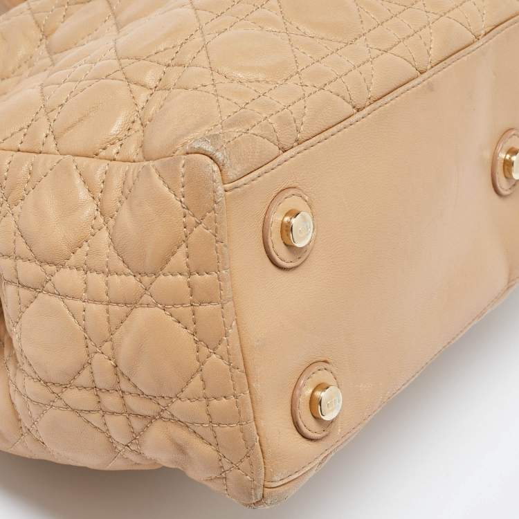 Pre Owned Dior Beige Cannage Leather Chri Chri Chain Tote