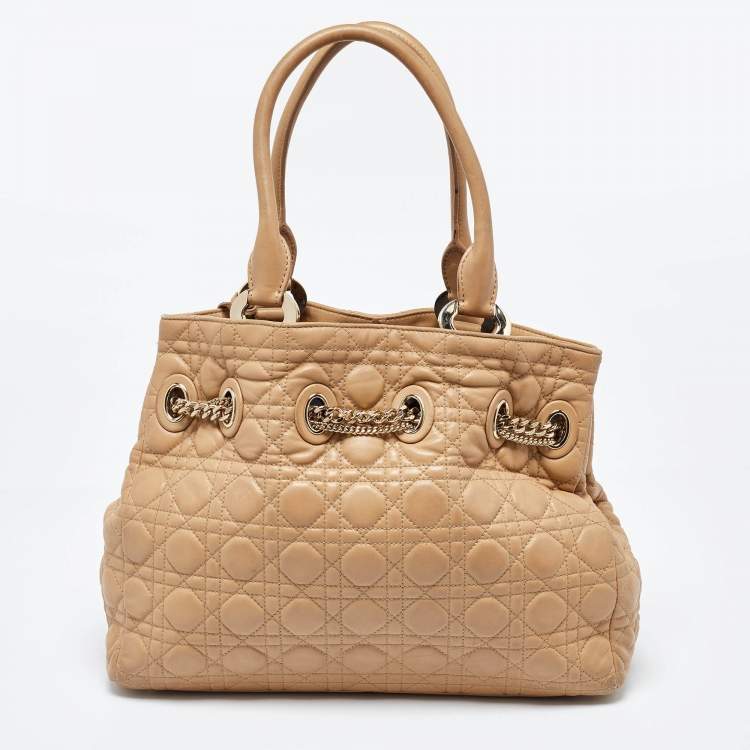Pre Owned Dior Beige Cannage Leather Chri Chri Chain Tote