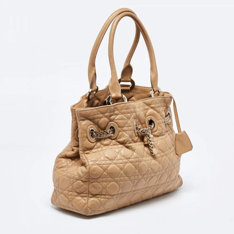 Pre Owned Dior Beige Cannage Leather Chri Chri Chain Tote