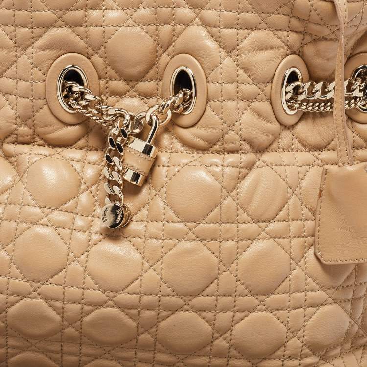 Pre Owned Dior Beige Cannage Leather Chri Chri Chain Tote