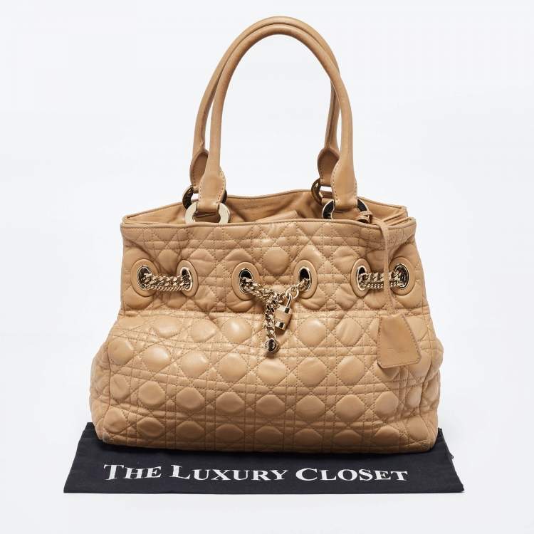 Pre Owned Dior Beige Cannage Leather Chri Chri Chain Tote