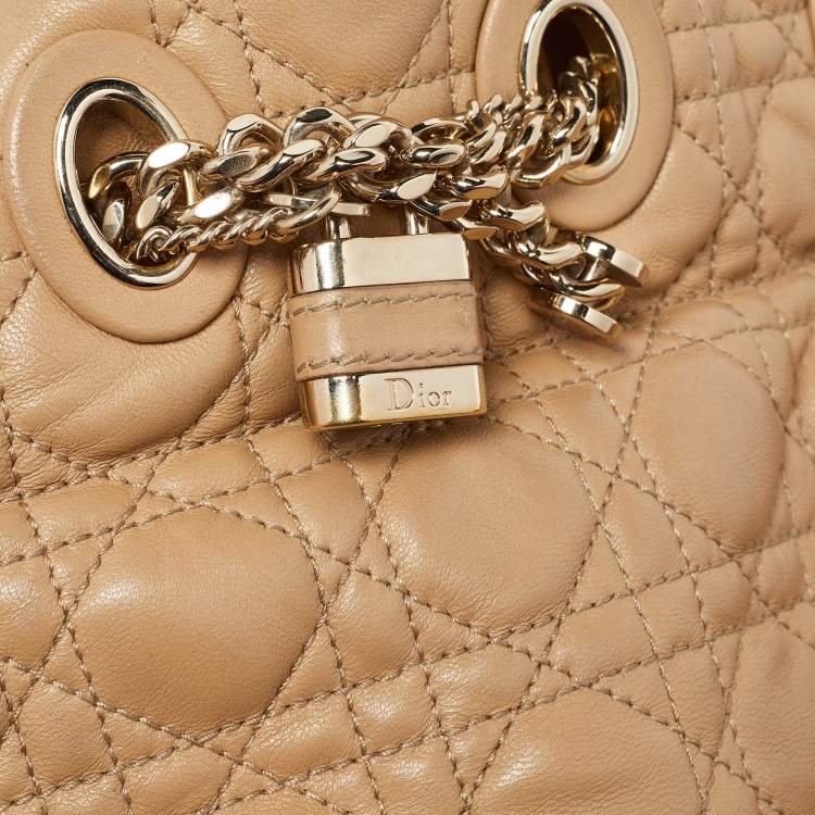 Pre Owned Dior Beige Cannage Leather Chri Chri Chain Tote
