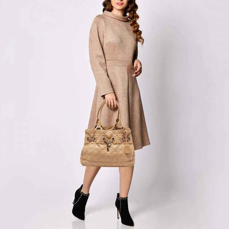 Pre Owned Dior Beige Cannage Leather Chri Chri Chain Tote