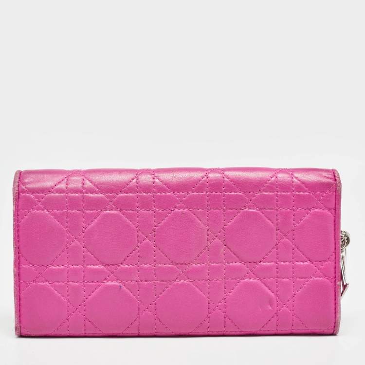 Pre Owned Dior Pink Cannage Leather Lady Dior Wallet on Chain
