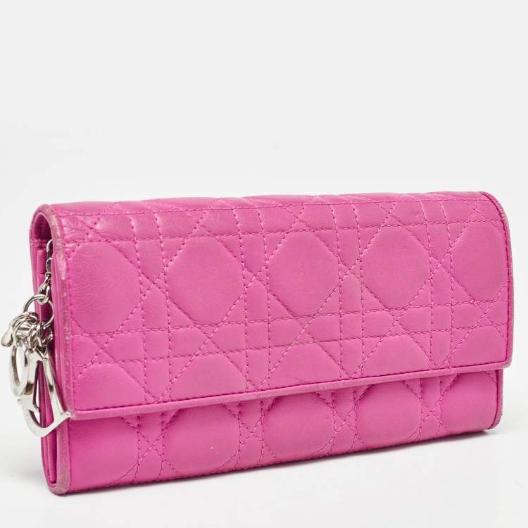 Pre Owned Dior Pink Cannage Leather Lady Dior Wallet on Chain