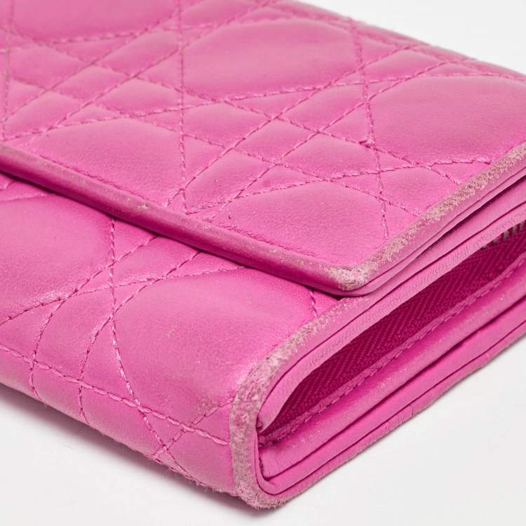 Pre Owned Dior Pink Cannage Leather Lady Dior Wallet on Chain
