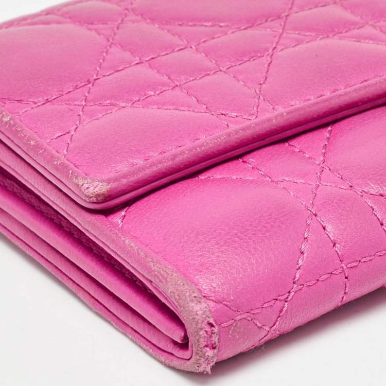 Pre Owned Dior Pink Cannage Leather Lady Dior Wallet on Chain