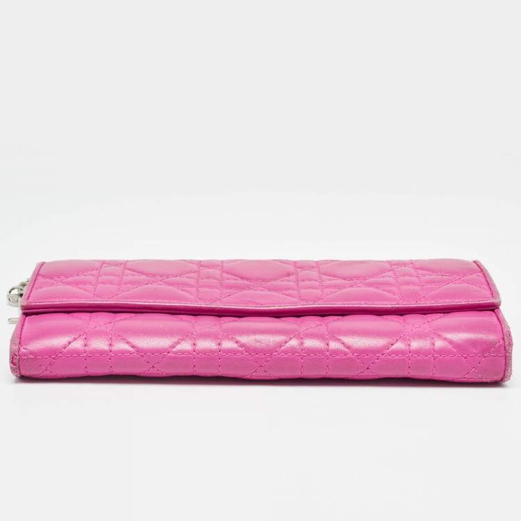 Pre Owned Dior Pink Cannage Leather Lady Dior Wallet on Chain