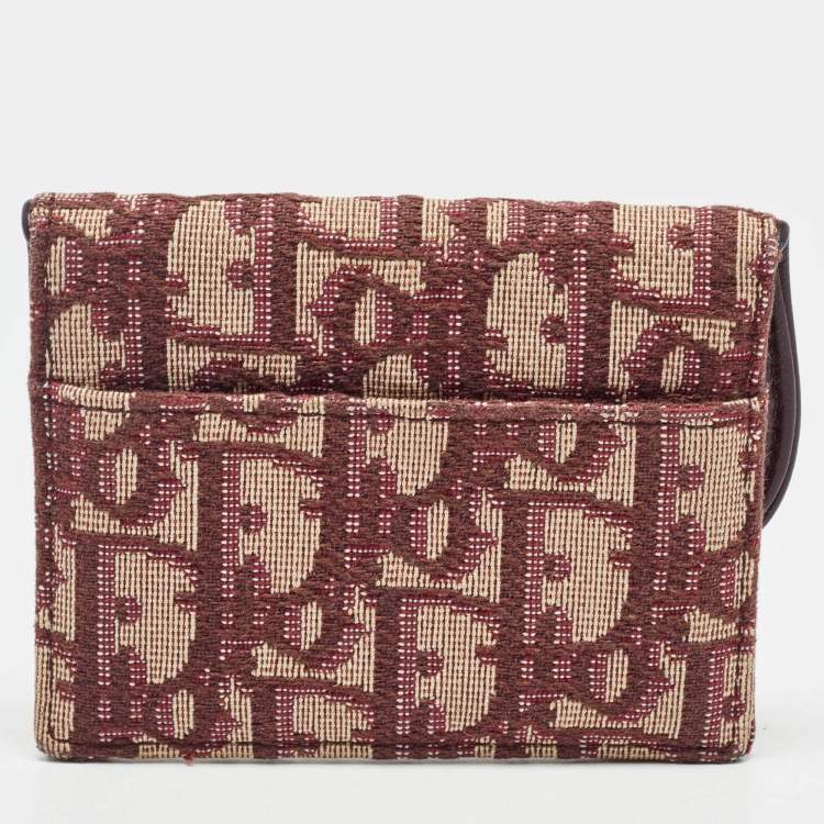 Pre Owned Dior Burgundy Diorissimo Canvas Saddle Compact Wallet