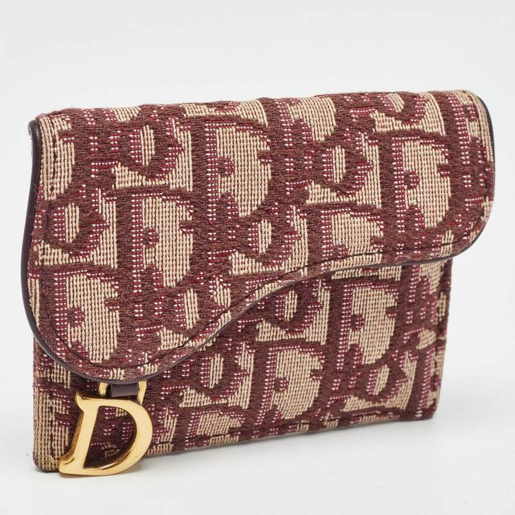Pre Owned Dior Burgundy Diorissimo Canvas Saddle Compact Wallet