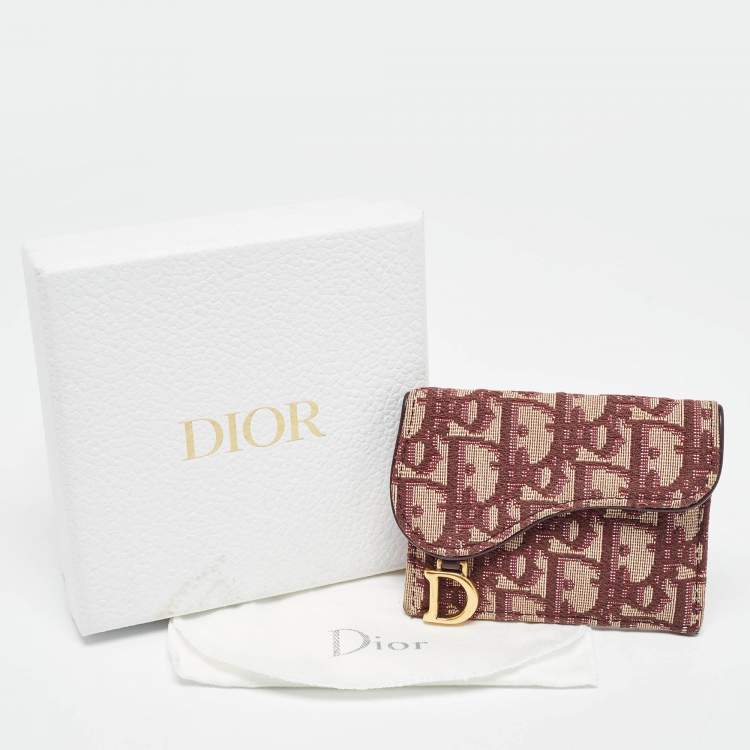 Pre Owned Dior Burgundy Diorissimo Canvas Saddle Compact Wallet