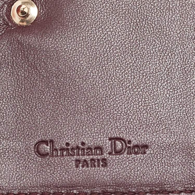 Pre Owned Dior Burgundy Cannage Leather Lady Dior Card Holder