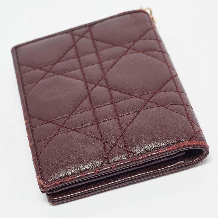 Pre Owned Dior Burgundy Cannage Leather Lady Dior Card Holder