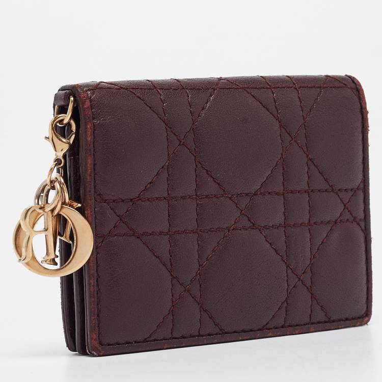 Pre Owned Dior Burgundy Cannage Leather Lady Dior Card Holder