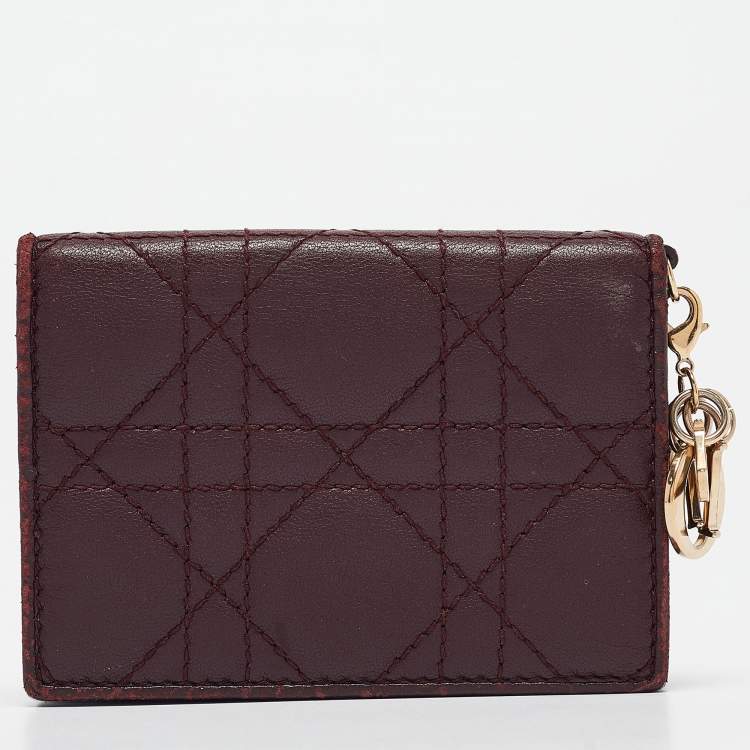 Pre Owned Dior Burgundy Cannage Leather Lady Dior Card Holder