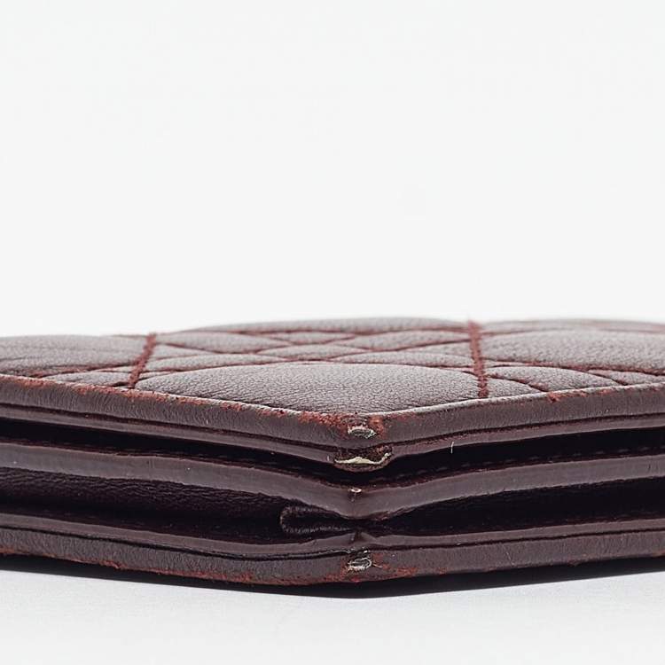 Pre Owned Dior Burgundy Cannage Leather Lady Dior Card Holder