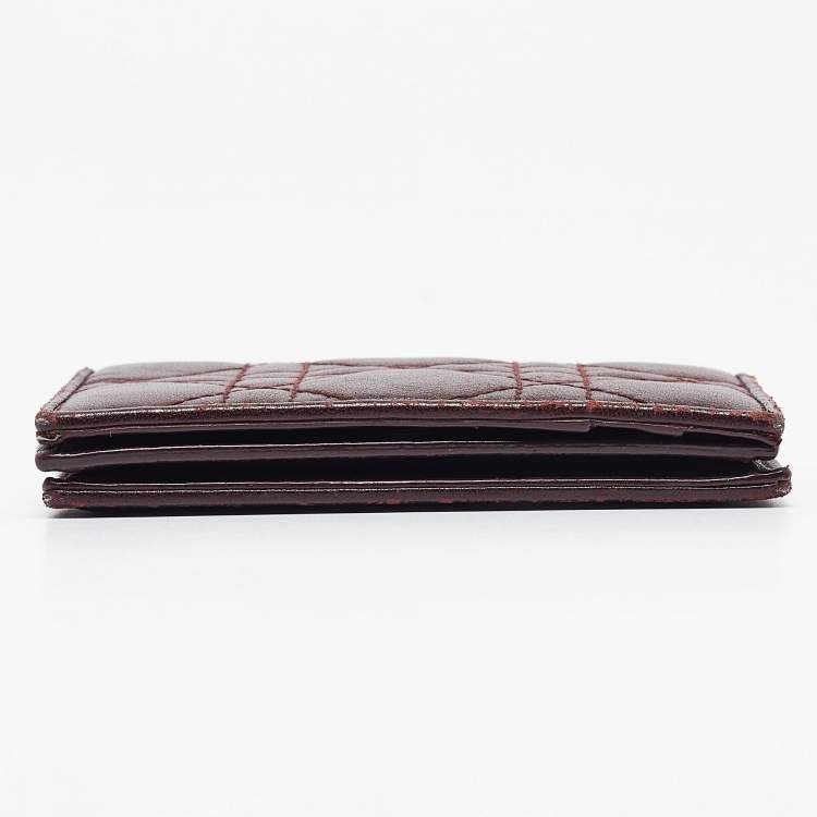 Pre Owned Dior Burgundy Cannage Leather Lady Dior Card Holder
