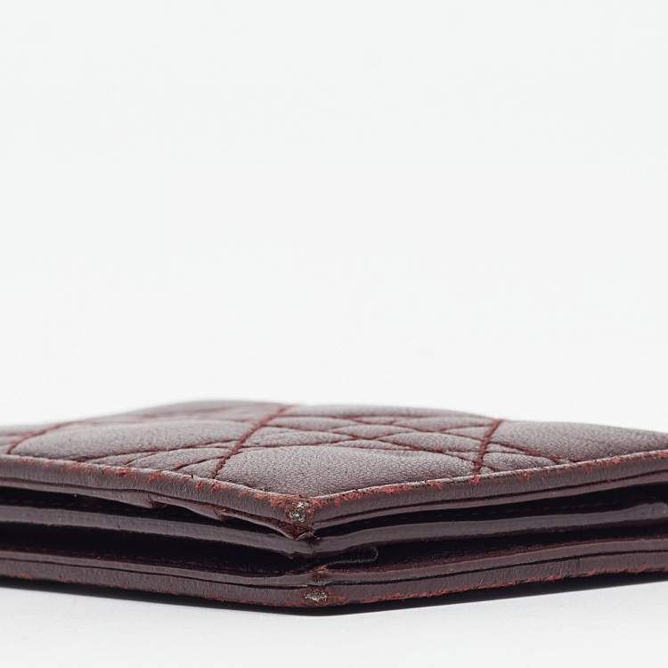 Pre Owned Dior Burgundy Cannage Leather Lady Dior Card Holder