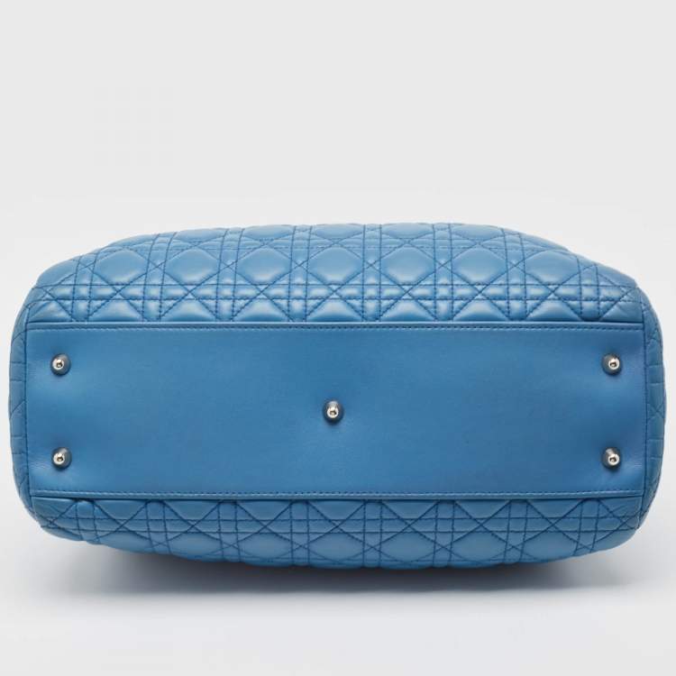 Pre Owned Dior Blue Cannage Leather Large Soft Lady Dior Shopper Tote