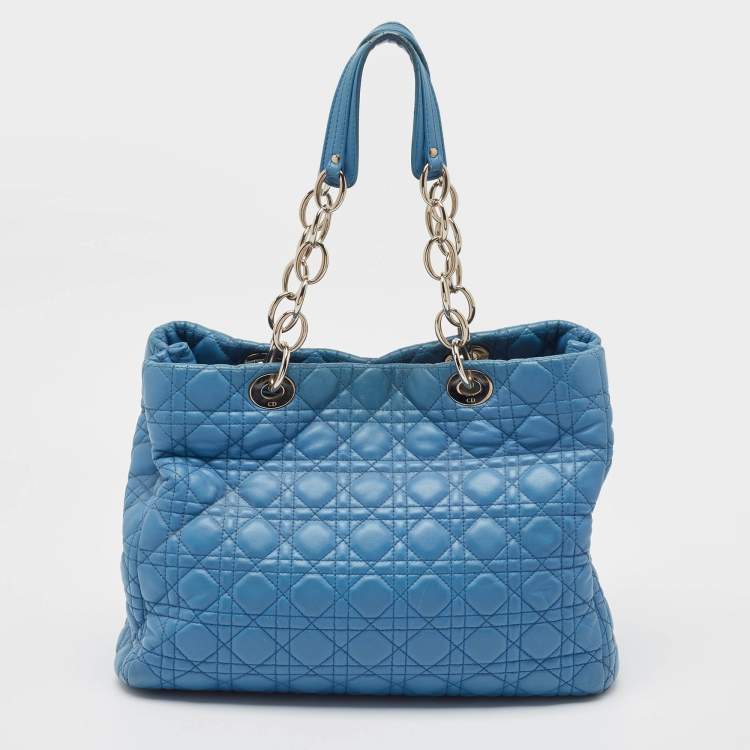Pre Owned Dior Blue Cannage Leather Large Soft Lady Dior Shopper Tote
