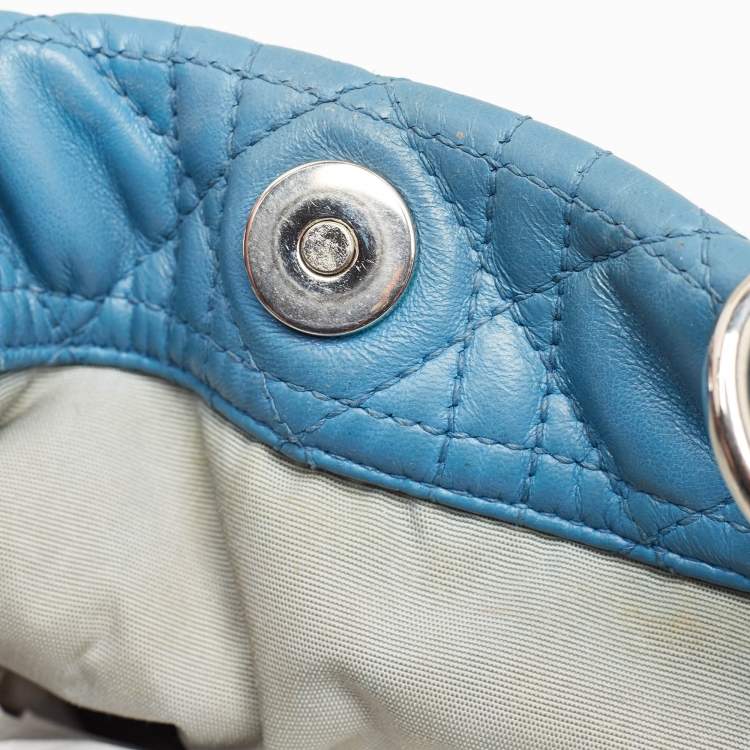 Pre Owned Dior Blue Cannage Leather Large Soft Lady Dior Shopper Tote