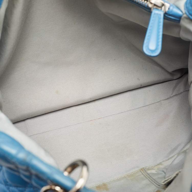 Pre Owned Dior Blue Cannage Leather Large Soft Lady Dior Shopper Tote