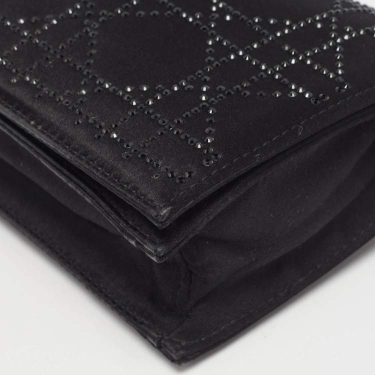 Pre Owned Dior Black Cannage Satin Lady Dior Clutch