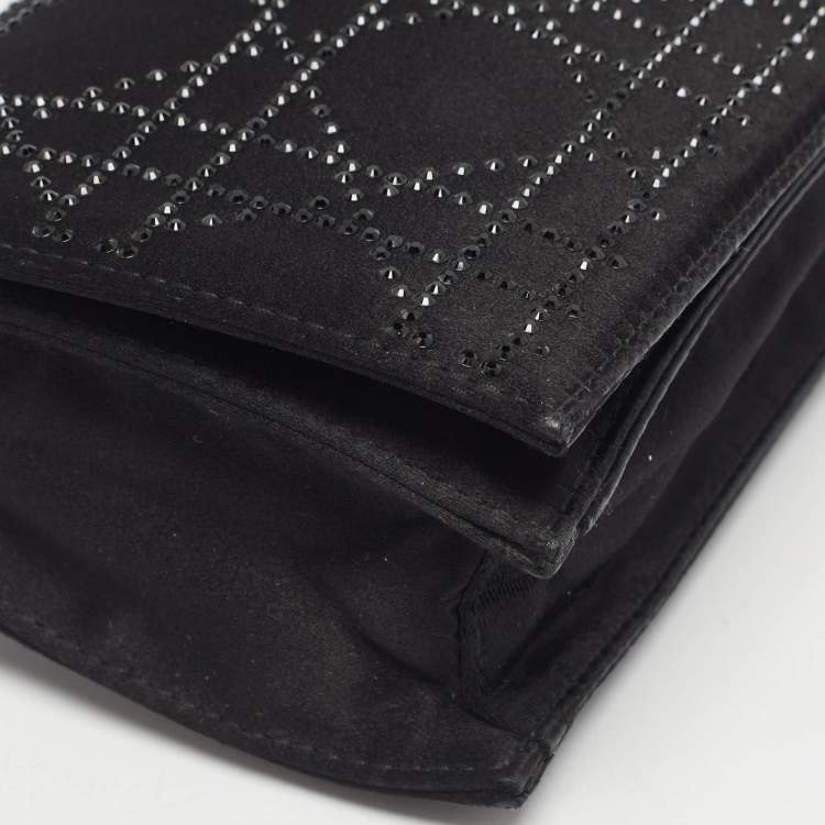 Pre Owned Dior Black Cannage Satin Lady Dior Clutch