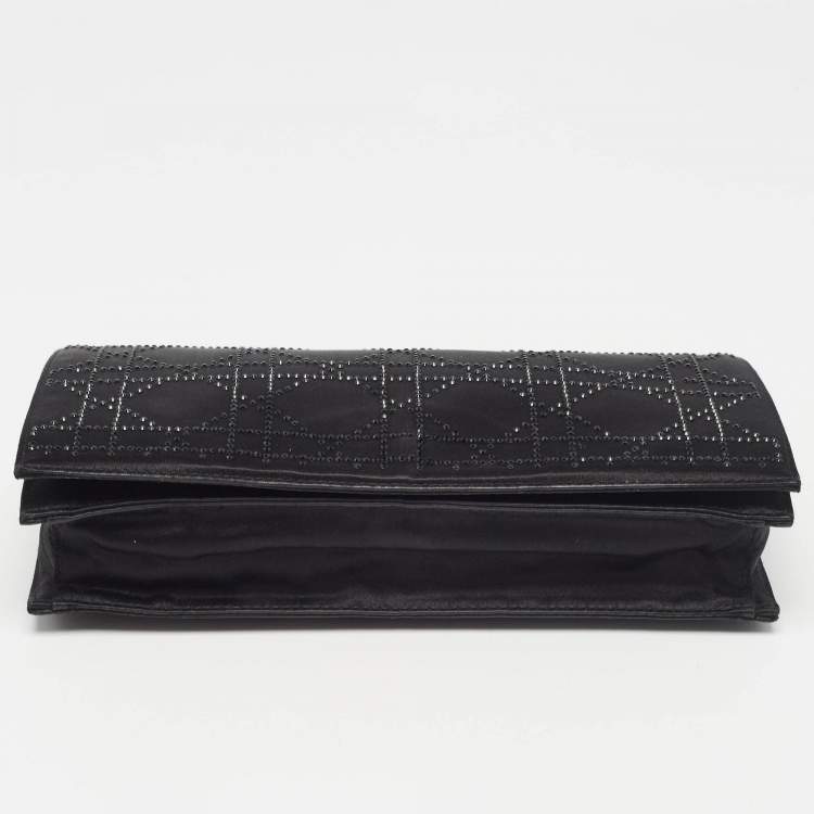 Pre Owned Dior Black Cannage Satin Lady Dior Clutch