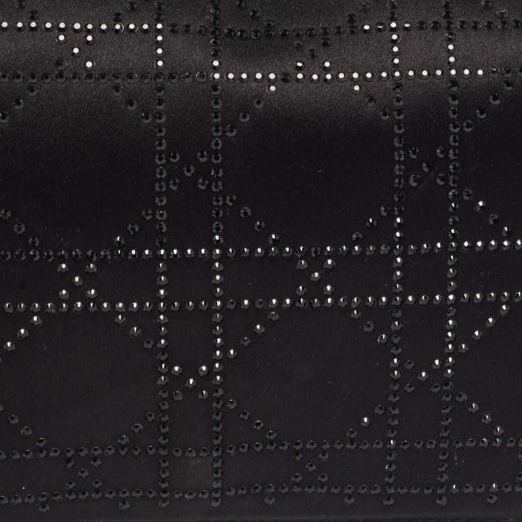 Pre Owned Dior Black Cannage Satin Lady Dior Clutch