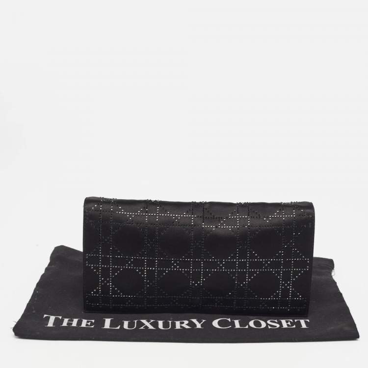 Pre Owned Dior Black Cannage Satin Lady Dior Clutch