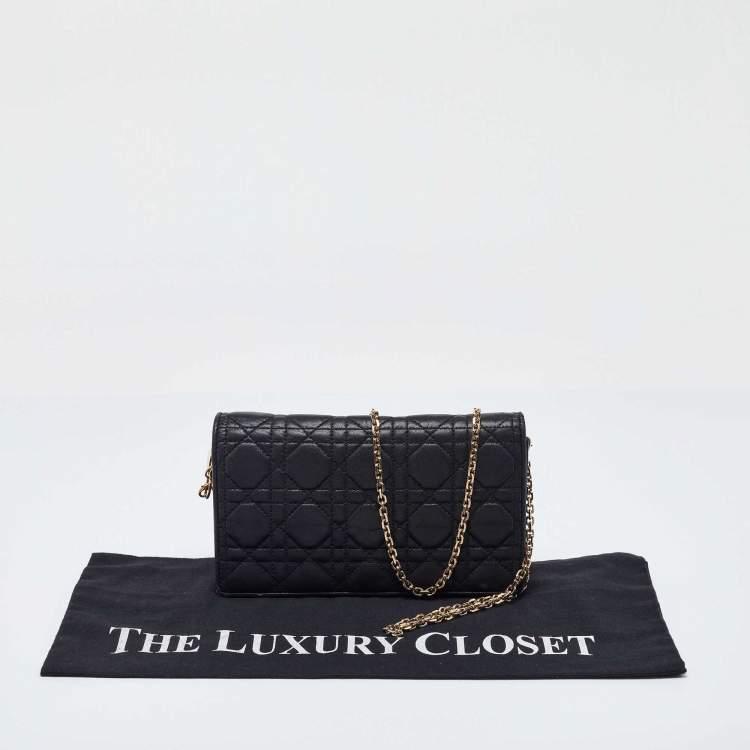 Pre Owned Dior Black Quilted Leather Lady Dior Chain Clutch